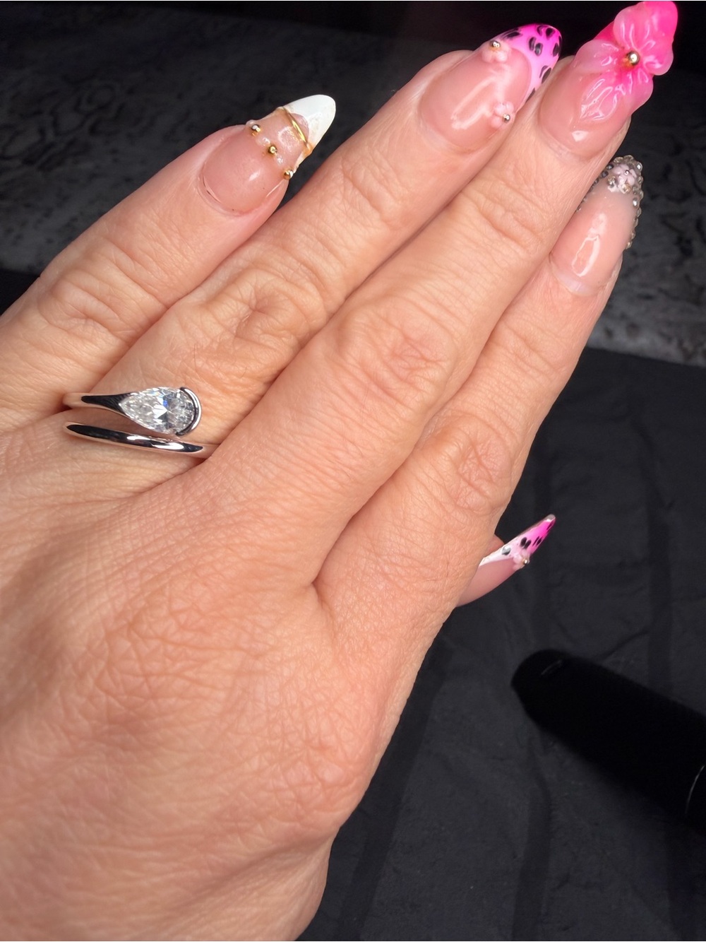 Gold filled 1.00 CTW Pear Cut Moissanite Open Wrap Bypass Ring Size 7